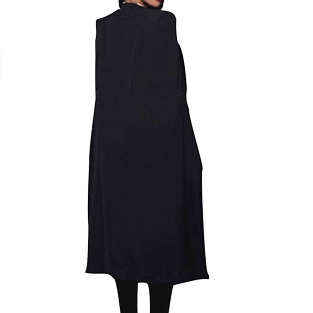 Long Open Slit Sleeve Black Crepe Blazer Cloak/Cape - Picture 2 of 6
